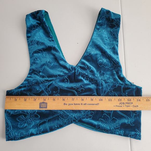 Anthro Staring At Stars Blue Velvet Crop Top M Cocktail Holiday Festival Party - Picture 8 of 10